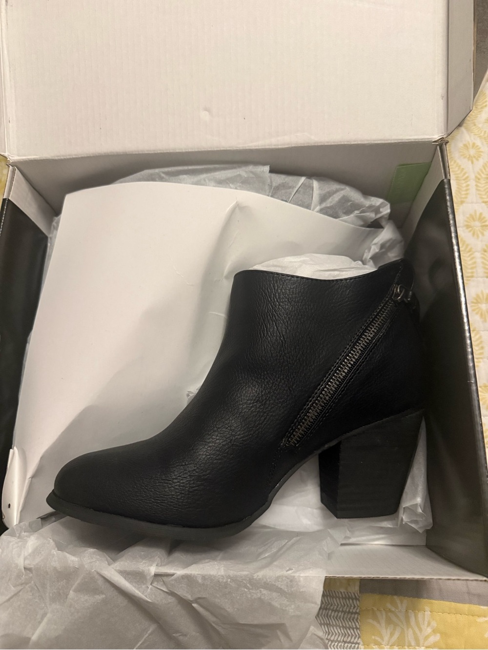 Torrid Black Leather Ankle Bootie with Side Zip and Block Heel